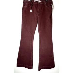 Tin Haul Libby Highrise Flare Jeans Burgundy Wine Brown Sunburst Pockets 34R NEW